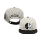 Baseball-style cap with pinstripes, a yin-yang logo, and text on the back.