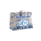 Tie-dyed tote bag featuring Fall Out Boy band artwork and text.