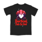 Black t-shirt with a colorful graphic design featuring a broken heart in a shell and text reading ’Heartbreak Feels So Good’.